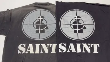 Authentic and consistent, silver paste printing PUBLIC ENEMY x SAINT Mxxxxxx SAINT ENEMY SS TEE full name Public Enemy joint model, targeted enemy short sleeves, washed black S-XL